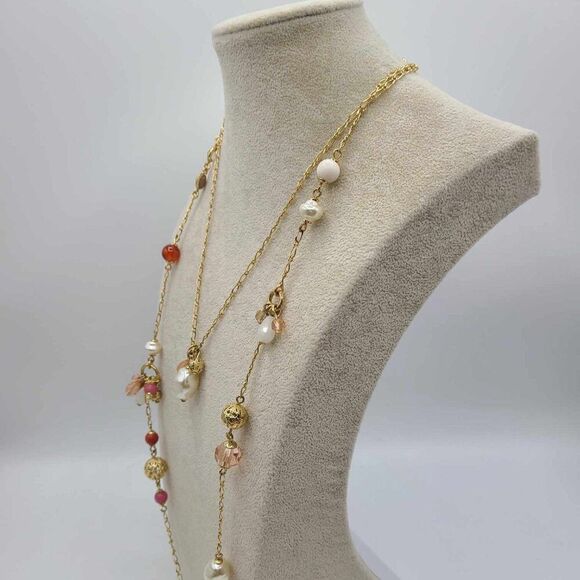 Talbots Gold and Pink Multi-Strand Necklace - Picture 6 of 13